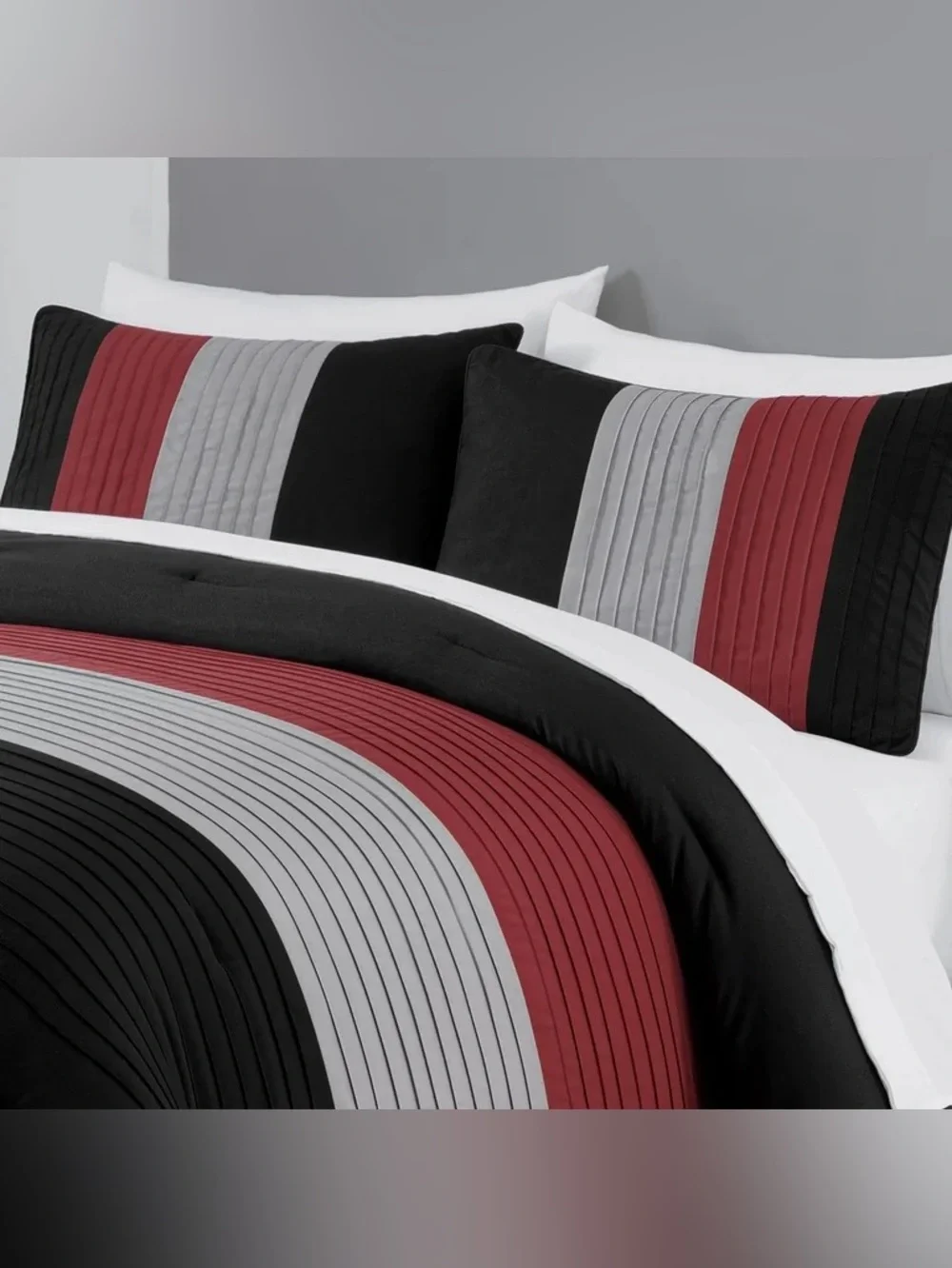 Black, Gray & Red Modern Bed Comforter Set